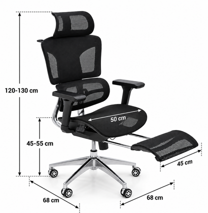 Modern Executive Mesh Office Chair with Adjustable Headrest & Footrest