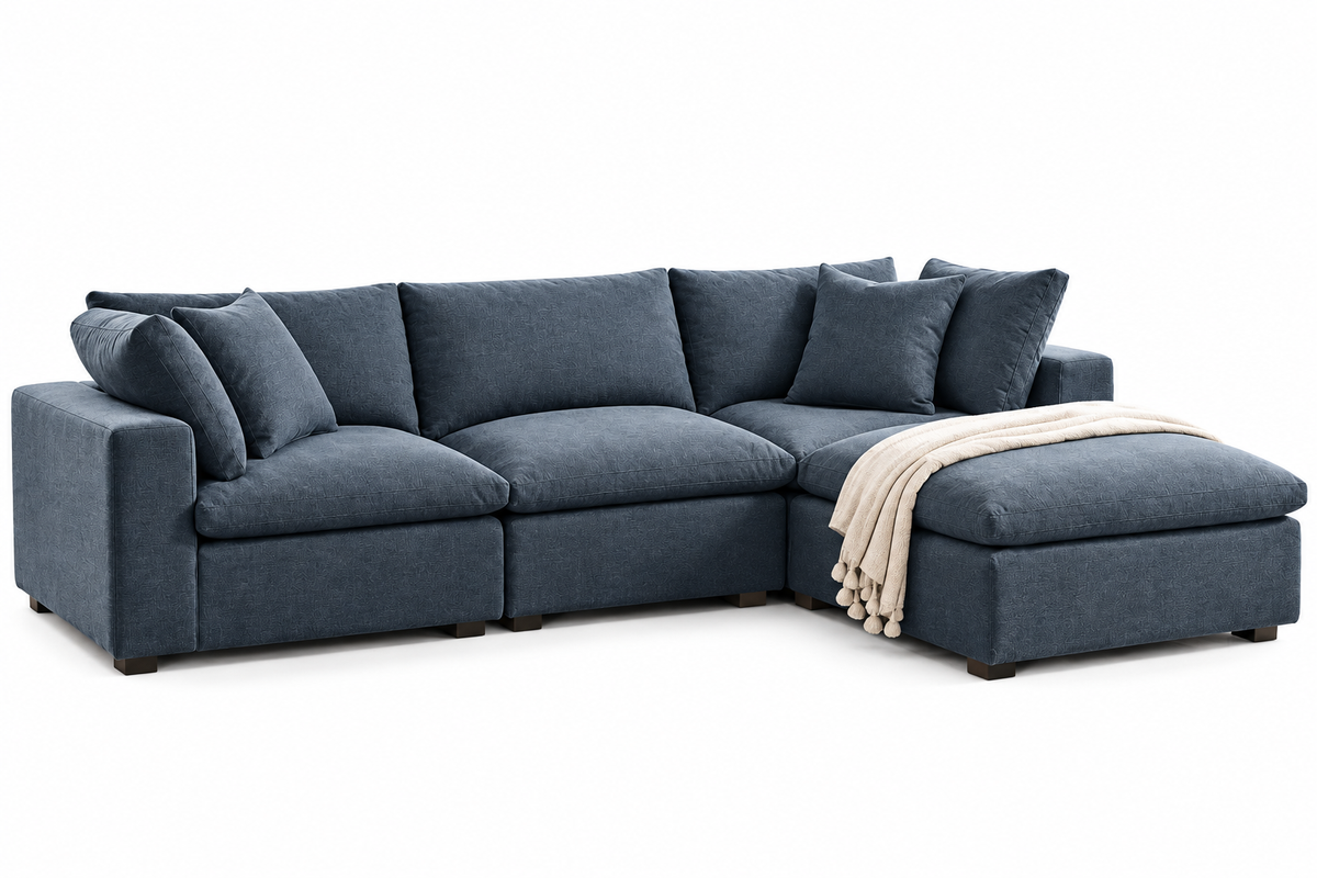 Modern Blue L-Shaped Sectional Sofa with Chaise