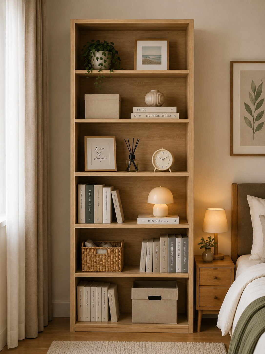 FirFurd Bookcase Wooden Shelf with 6 Compartments Shelves Bookcase Storage Shelf for Living Room Study Wooden 180 x 60 x 23.5 cm Light Light
