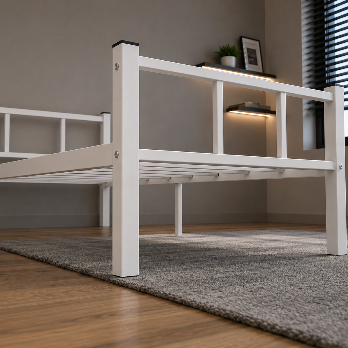 Modern White Single Bed with Minimalist Frame