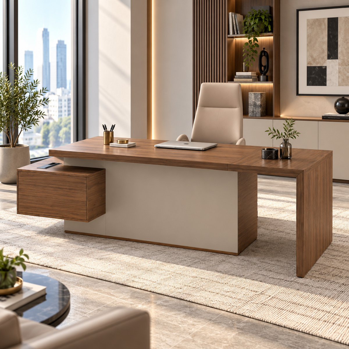 Modern Executive Office Desk with Storage