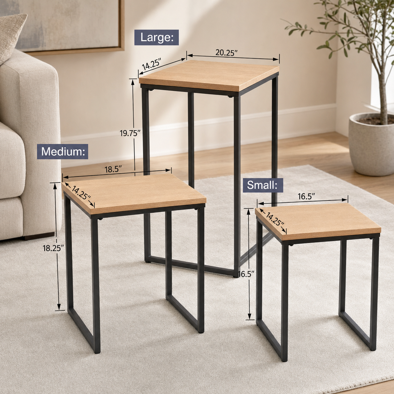 C-Shaped Rustic Wood Nesting Side Tables 3-Piece Set