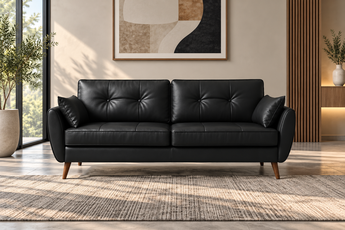 Modern 2-Seater Sofa with Button-Tufted Cushions & Side Pillows