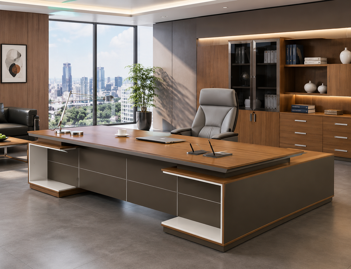 Modern Executive Office Desk with Storage