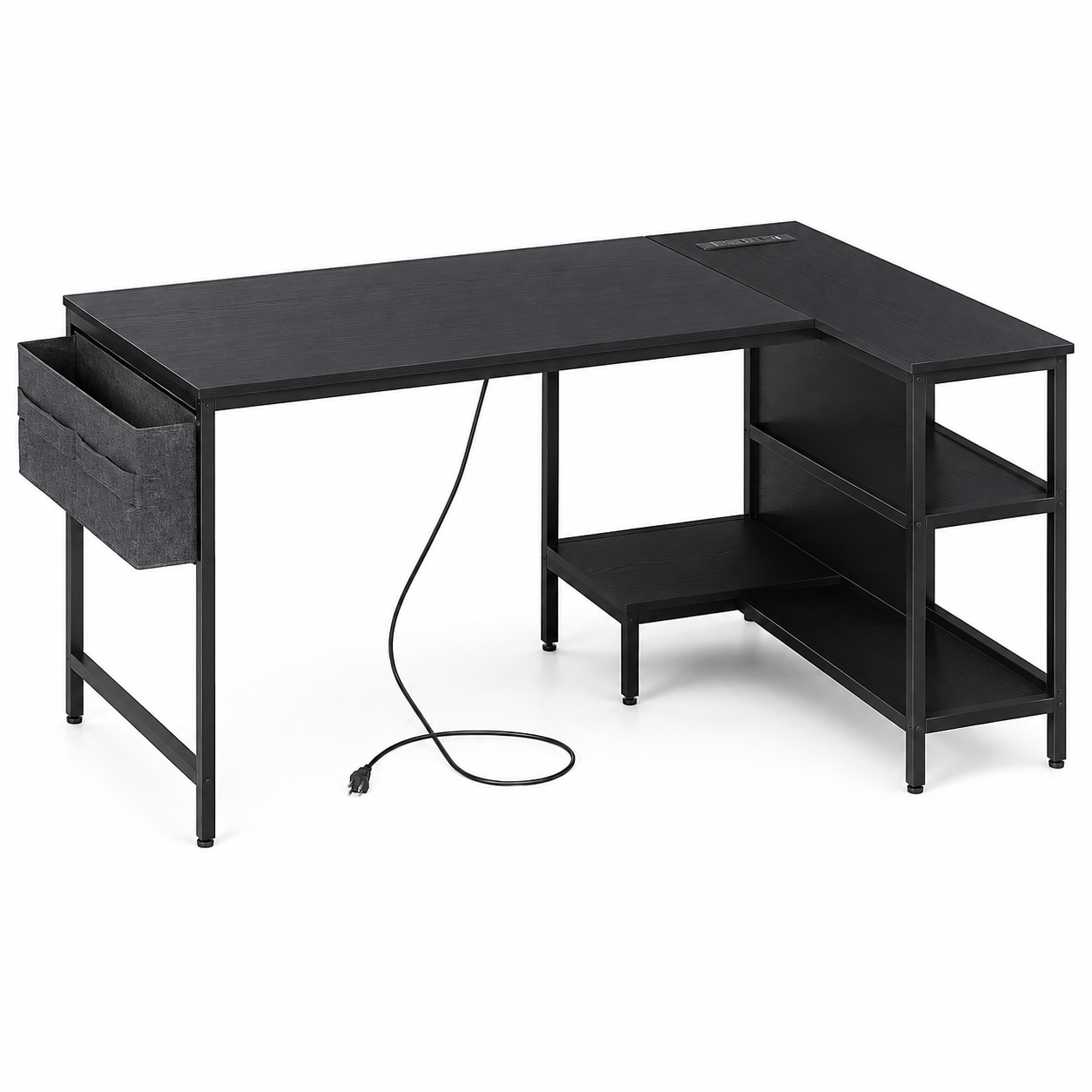 L Shaped Gaming Computer Desk with Power Outlets