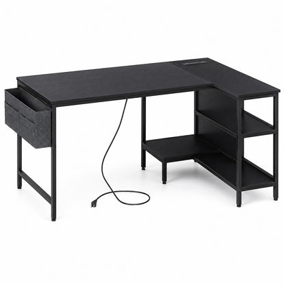 L Shaped Gaming Computer Desk with Power Outlets