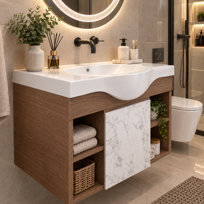 Modern Wall-Mounted Bathroom Vanity with Ceramic Sink