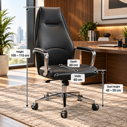 Modern Executive High-Back Office Chair with Padded Seat & Chrome Armrests