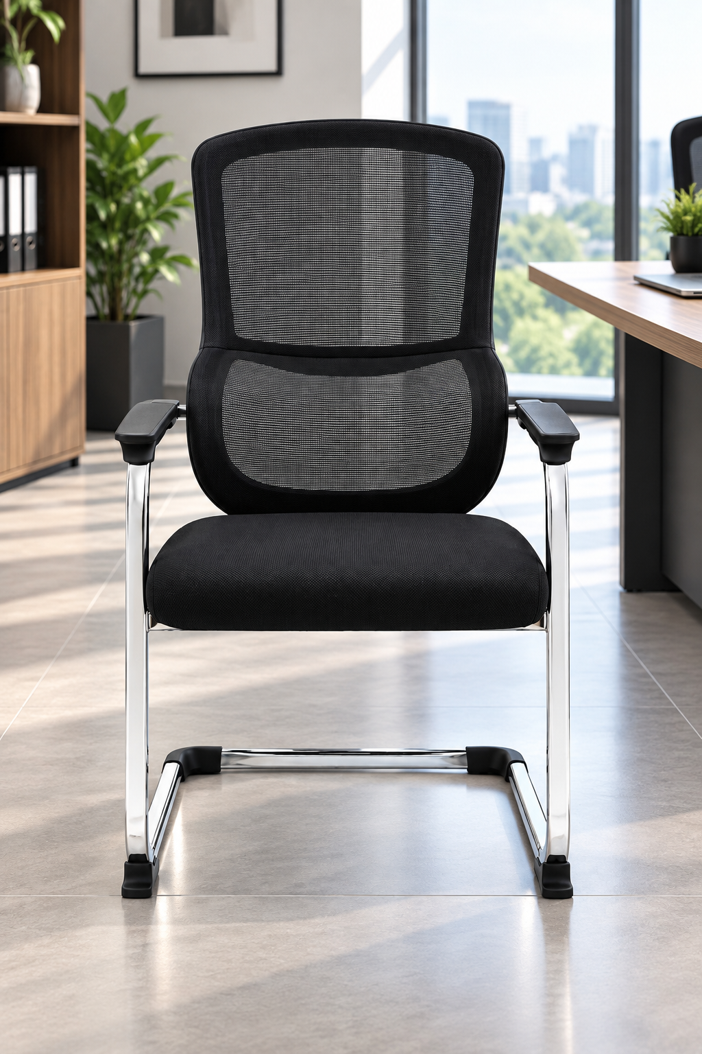 Modern Black Mesh Office Visitor Chair