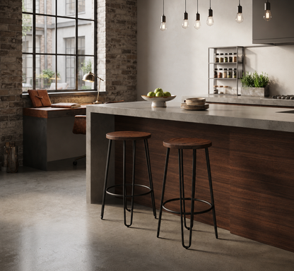 Bar Height Stools-Backless Barstools with Hairpin Legs Wood Seat-Kitchen