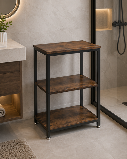 Tall End Side Table, 30" Height Nightstand with 3-Tier Storage Shelf for Living Room Bedroom Office Hallway Study, 1-Pack, Brown