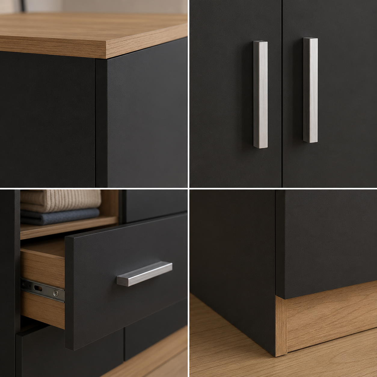 Drawer Wardrobe with Shelf and Hanging Rail Wooden Clothes Storage
