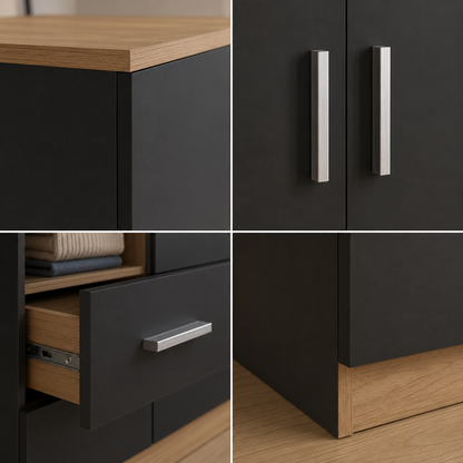 Drawer Wardrobe with Shelf and Hanging Rail Wooden Clothes Storage