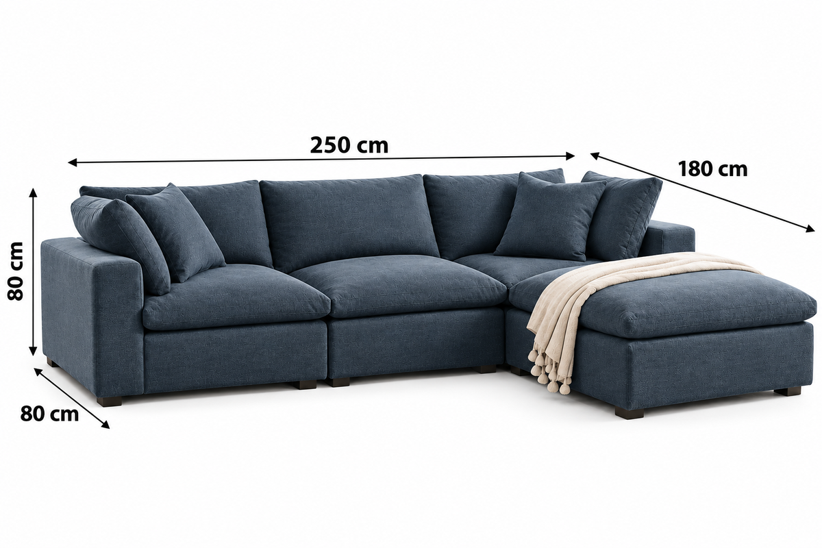 Modern Blue L-Shaped Sectional Sofa with Chaise