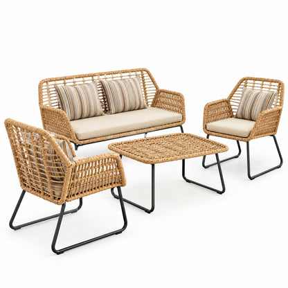 Modern Woven Outdoor Patio Sofa Set with Coffee Table