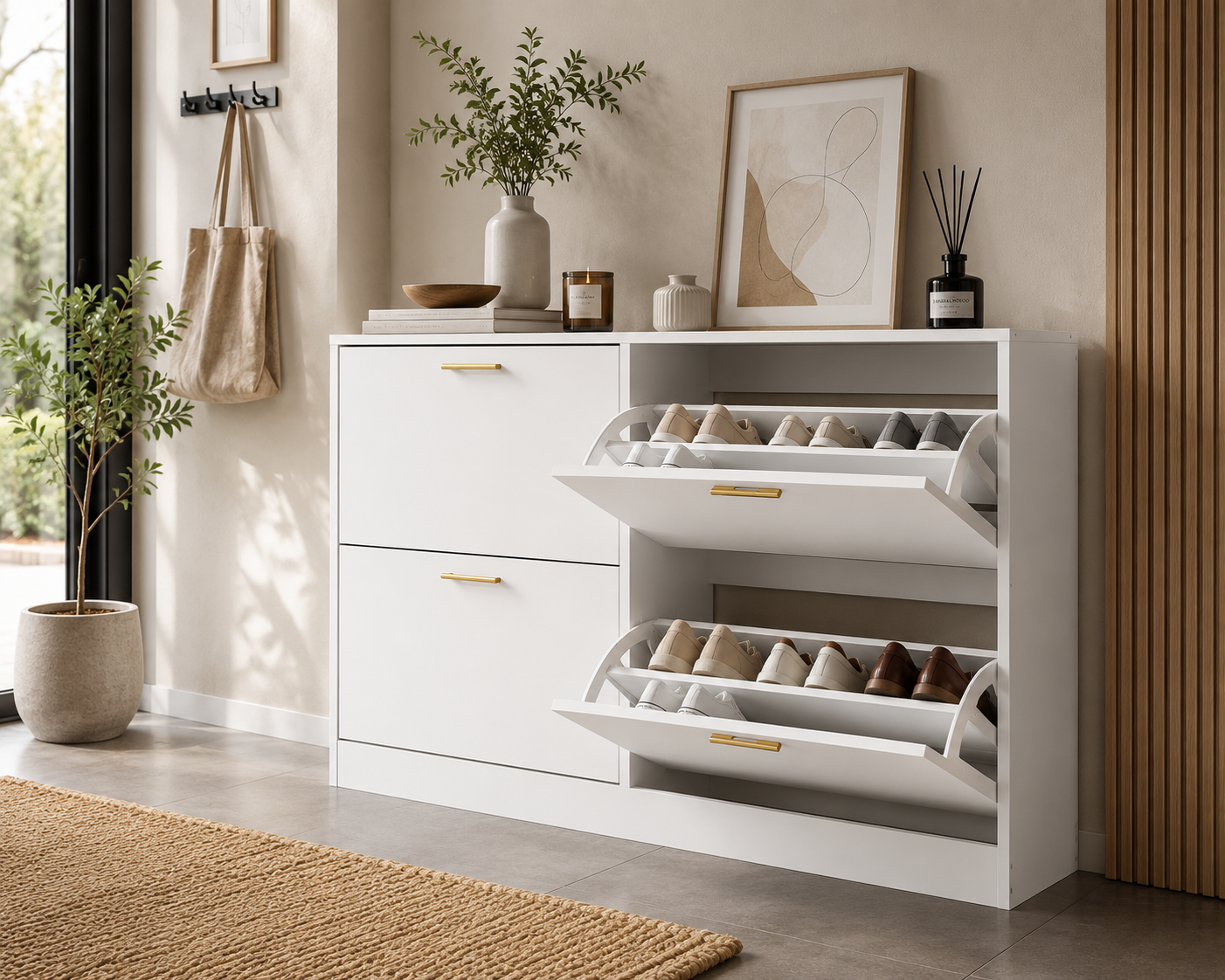 Hidden Shoe Cabinet with 2 Flip Drawers