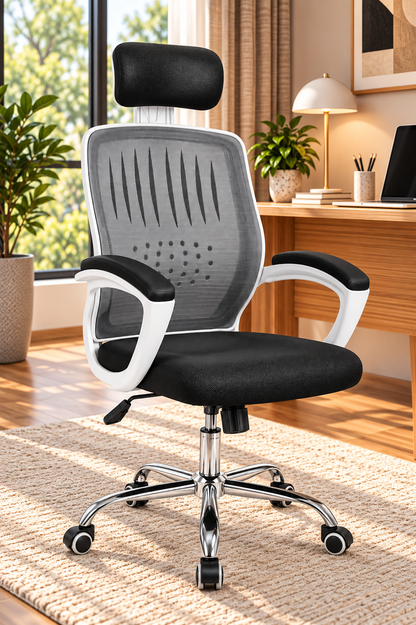 Eco Bob Mesh Office Chair, White Frame, Mobile with Headrest