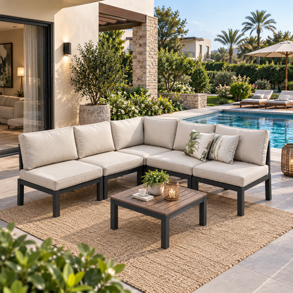 Modern L-Shaped Outdoor Patio Sofa Set with Coffee Table
