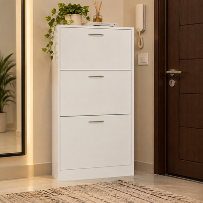 Modern White 3-Tier Shoe Storage Cabinet
