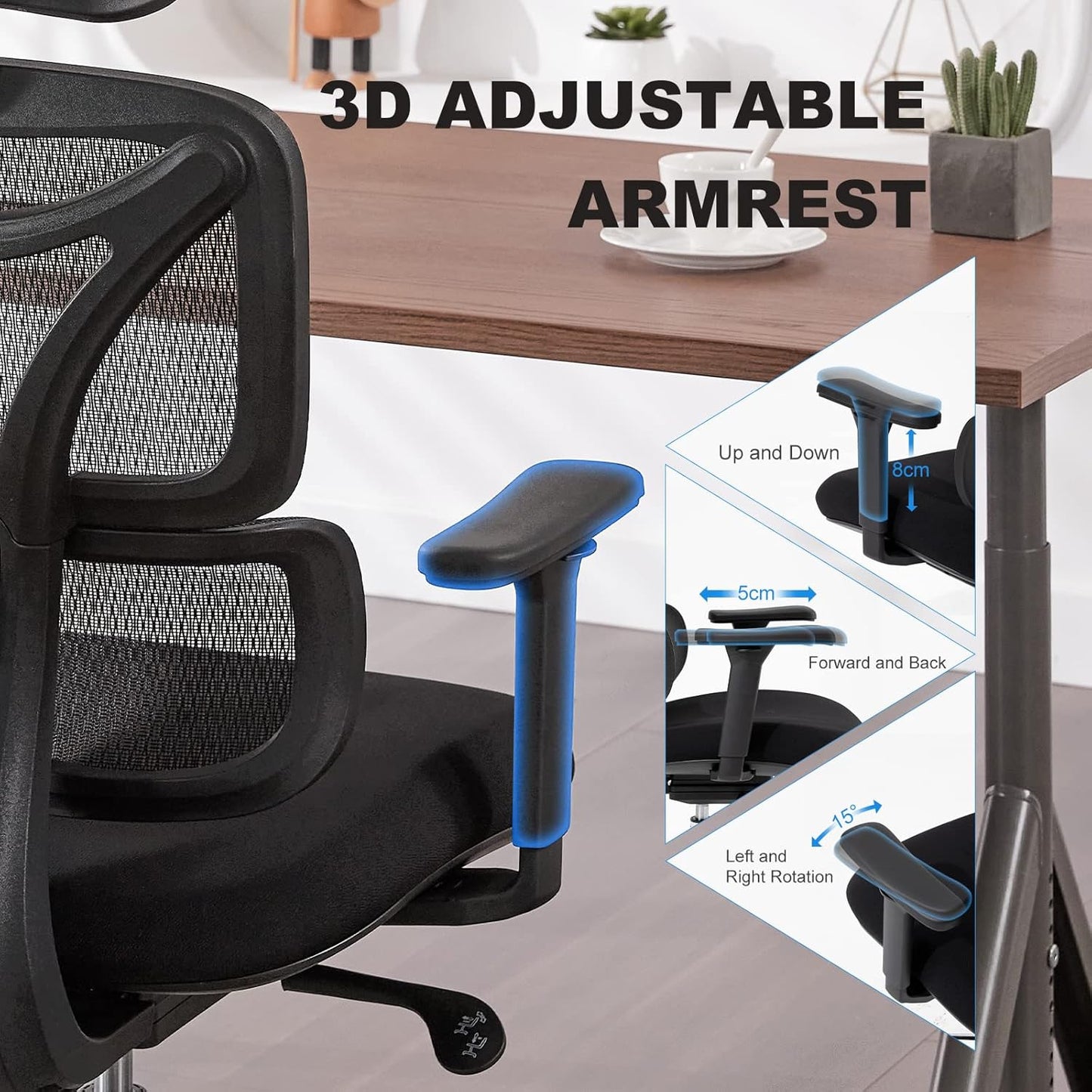 Ergonomic Office Chair, Home Office Desk Chair with Adjustable Headrest & Armrest, High Back Mesh Computer Chair with Thickened Cushion & Dynamic Lumbar Supportï¼Œ360° Swivel Chair for Home Office