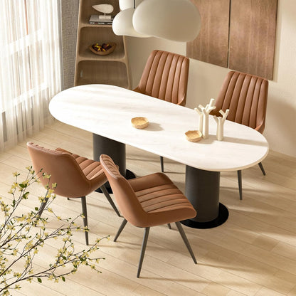 Nalupatio Modern Dining Chairs Set of 6, Comfy Dining Room Chairs with Thick Cushions, Upholstered Fabric Kitchen Side Chairs with Metal Legs, Brown