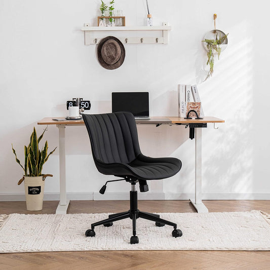 YOUNIKE Modern Black Office Chair, Ergonomic High Back Swivel Task Chair with Height Adjustment, Faux Leather, 300 lbs Capacity