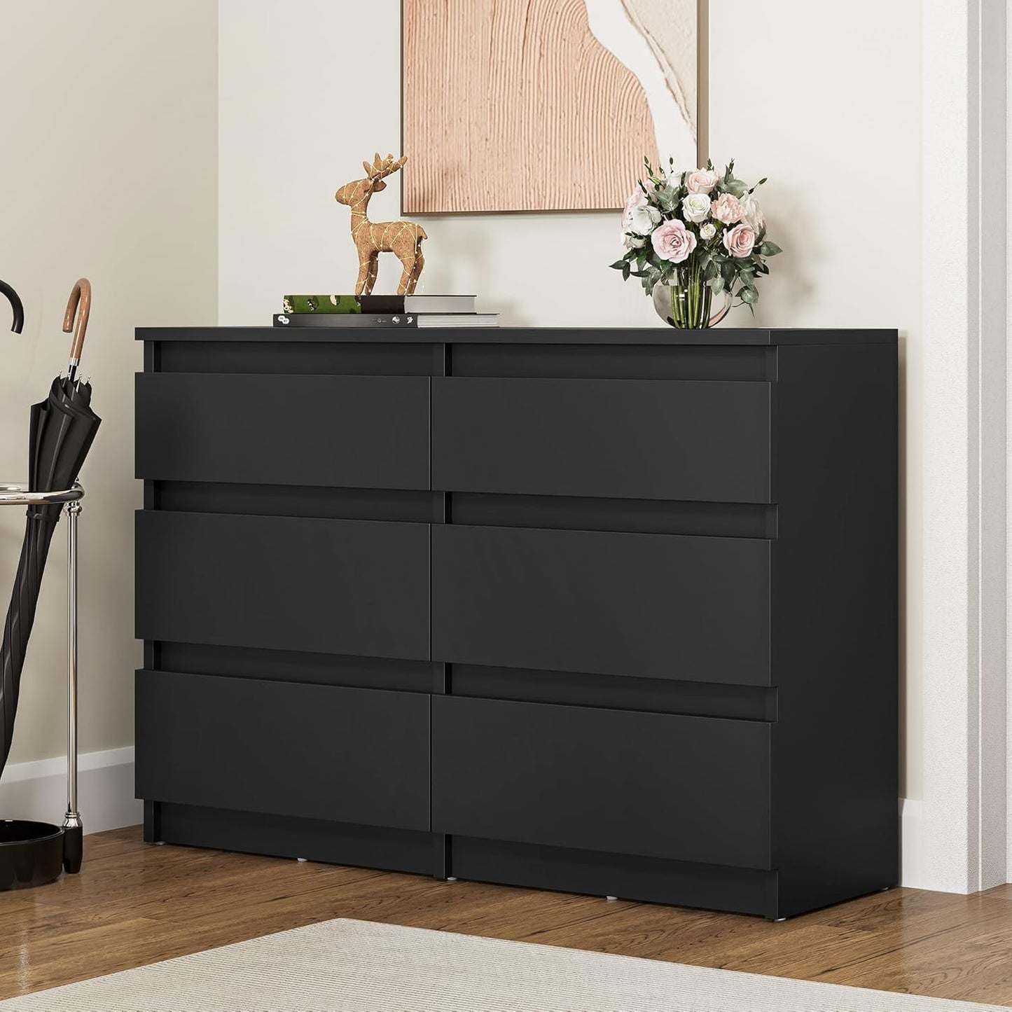 YITAHOME Chest of Drawers Bedroom, 6 Drawer with Runners, Bedroom Furniture, Chest of Drawers Wood, Bedroom Storage Unit, Modern Bedroom Bedside Storage Cabinet, 100 * 30 * 70cm (Black)