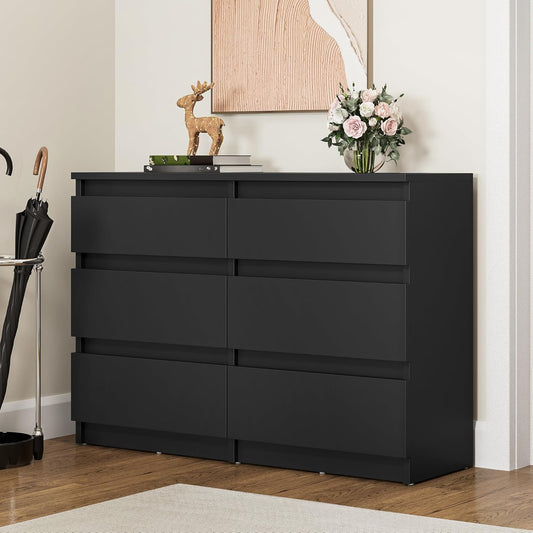 YITAHOME Chest of Drawers Bedroom, 6 Drawer with Runners, Bedroom Furniture, Chest of Drawers Wood, Bedroom Storage Unit, Modern Bedroom Bedside Storage Cabinet, 100 * 30 * 70cm (Black)