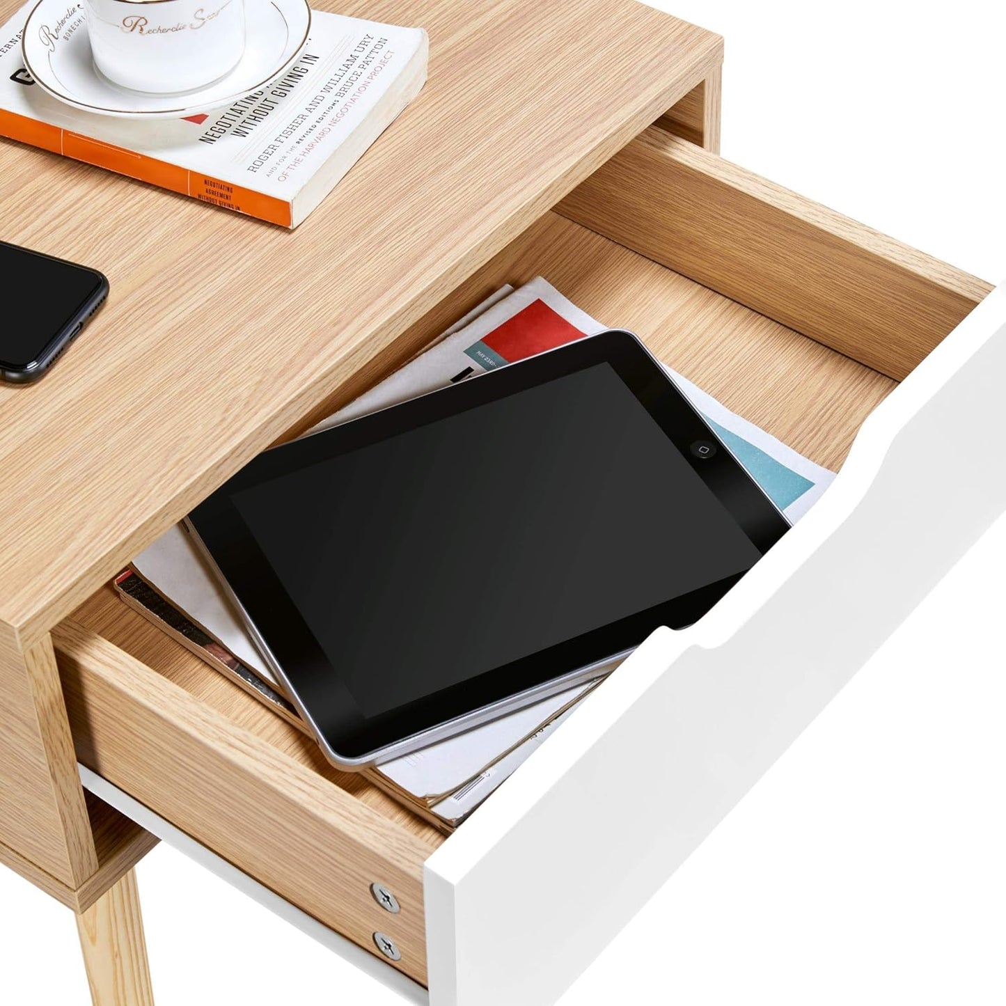 Yaheetech Bedside Table, Set of 2, Side Table, Bedside Table with Drawer, Wooden Legs, Sofa Table, Bedside Cabinet, Box Spring Bed, Bedside Table for Bedroom/Living Room, Light Brown