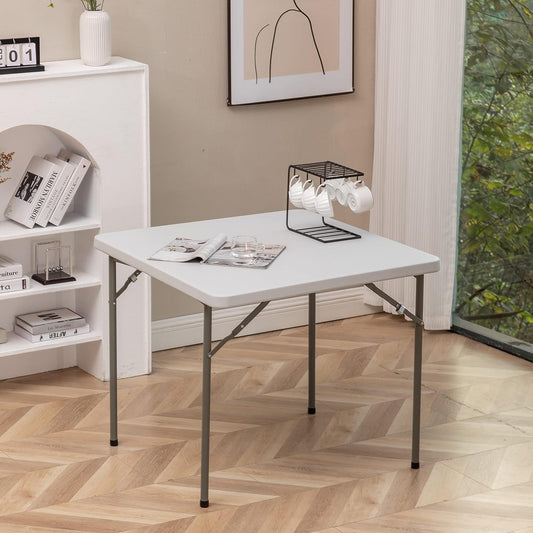 BTEXPERT White 34" Square Granite Plastic Folding Table Portable for Card Board Games Nights Gatherings Party Home Indoor Outdoor Lightweight, One