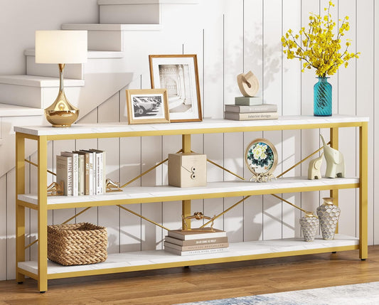 Tribesigns 71" Sofa Tables,Extra Long Couch Table, Narrow Long Console Table, Entryway Table,Sofa Table with 3 Tiers Storage Shelves