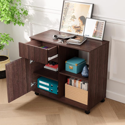 Bestier Bookcase, Wood, Brown, 15.7" D x 31.5" W x 28.9" H