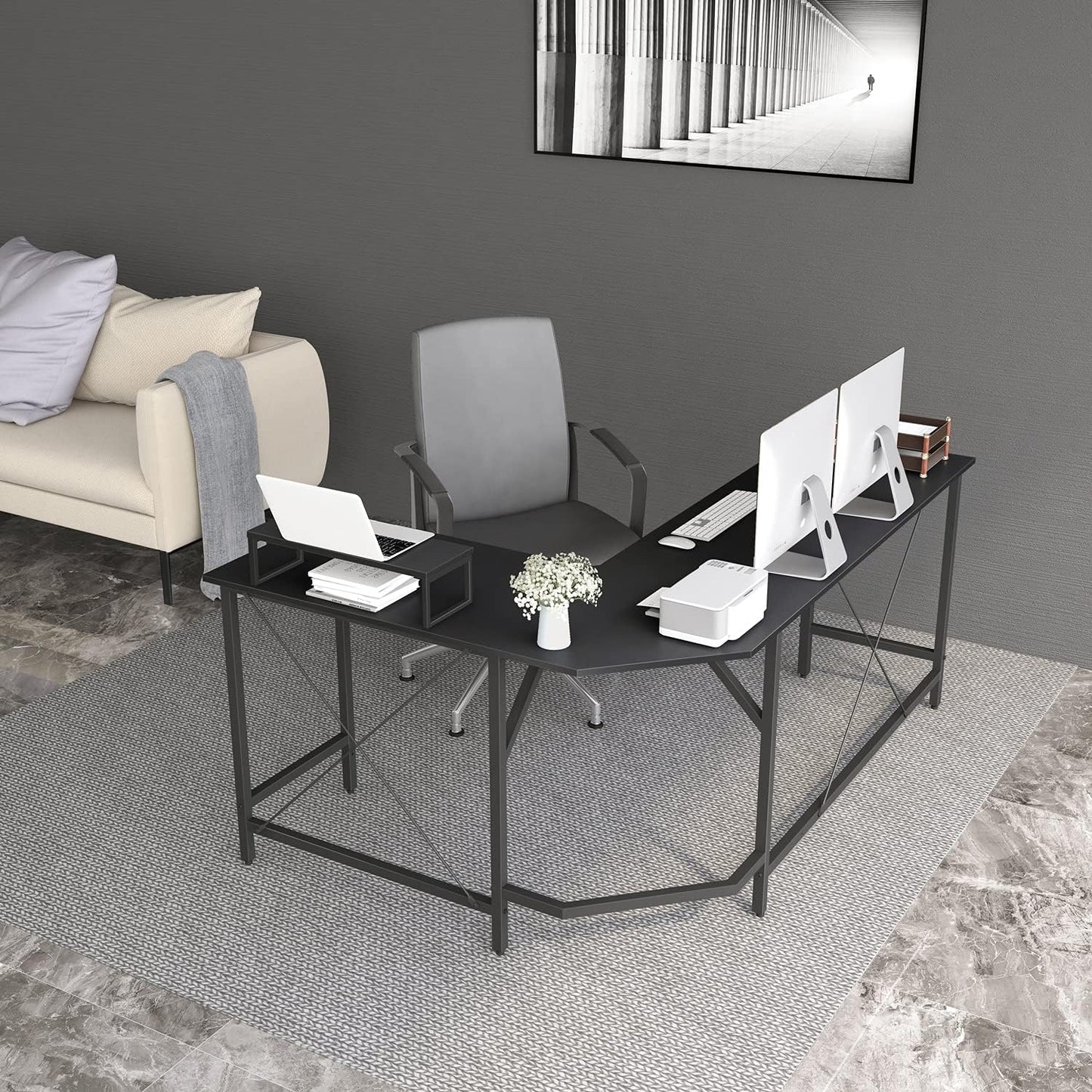 CubiCubi L Shaped Desk Computer Corner Desk, Home Office Gaming Table, Sturdy Writing Workstation with Small Table, Space-Saving, Easy to Assemble