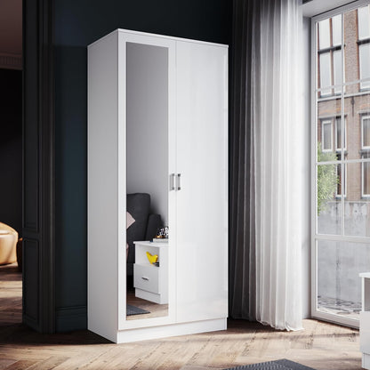 SONNI Modern Kleiderschrank 2-tÃ¼rig mit viel Stauraum, Vielseitiger DrehtÃ¼renschrank in WeiÃŸ mit SpiegeltÃ¼r, Kleiner bis mittelgroÃŸer Kleiderschrank, 76cm(B) x47cm(T) x180cm(H)