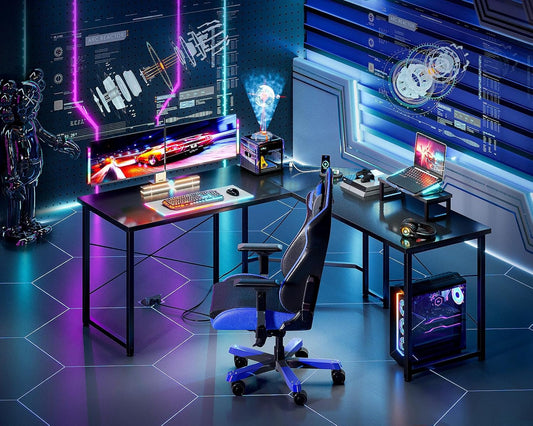 ODK L Shaped Gaming Desk, 51 Inch Computer Desk with Monitor Stand, PC Gaming Desk, Corner Desk Table for Home Office Sturdy Writing Workstation, Carbon Fiber Surface, Black