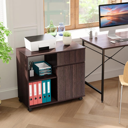 Bestier Bookcase, Wood, Brown, 15.7" D x 31.5" W x 28.9" H