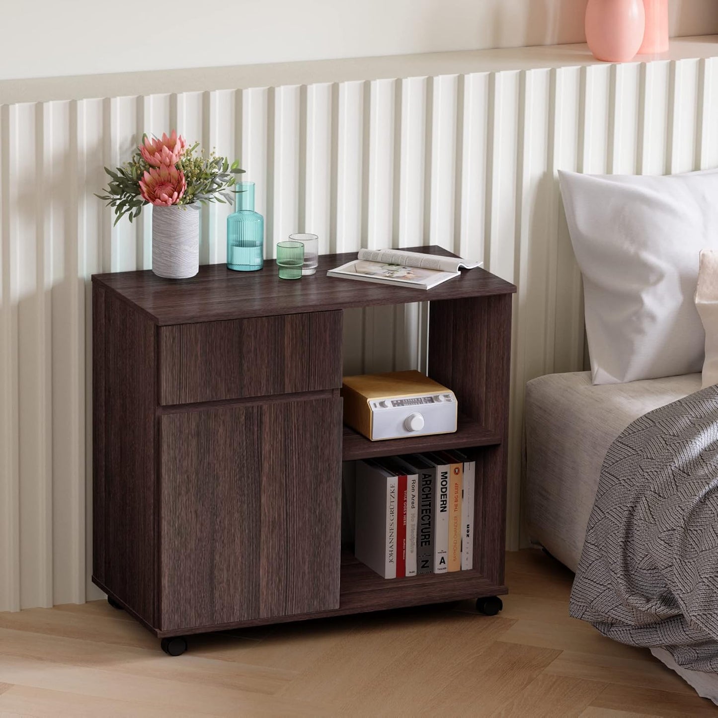 Bestier Bookcase, Wood, Brown, 15.7" D x 31.5" W x 28.9" H