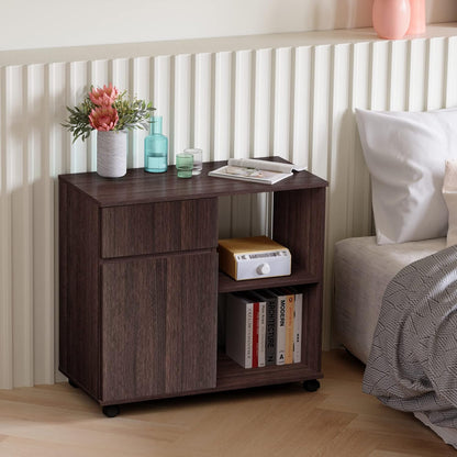 Bestier Bookcase, Wood, Brown, 15.7" D x 31.5" W x 28.9" H