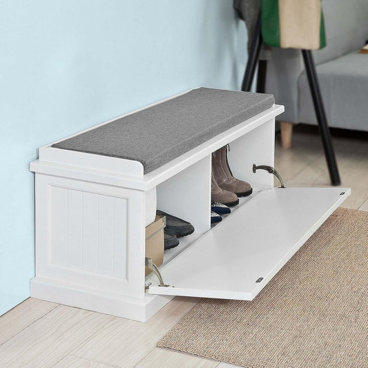 FurniFlex FSR41-W Container Bench with One Large Wardrobe and Cushion, 105 cm Length
