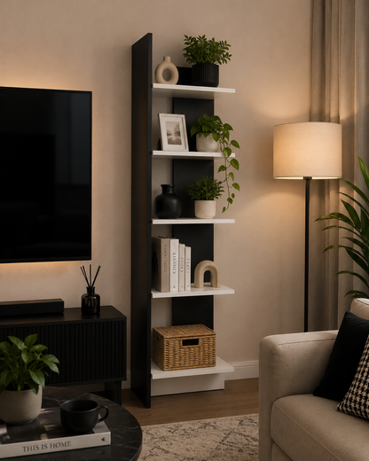 Wooden Storage Unit with Shelves - Black and White, Size 45 x 170 cm