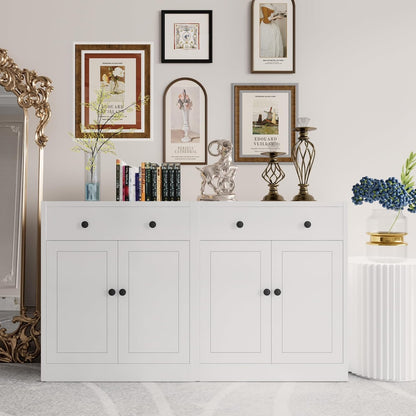 CJF Modern White Large Rectangular Floor Standing Cabinet with 1 Drawer & 2 Adjustable Shelves, Ideal for Entryway, Kitchen Pantry, Dining Room Buffet, Living Room Storage, Bathroom, Office Coffee Bar