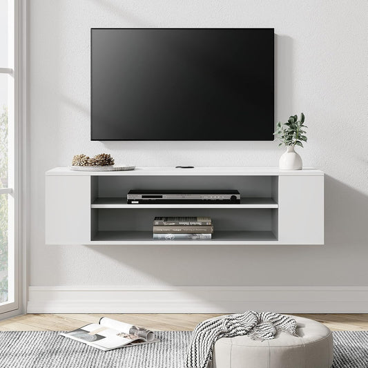 WAMPAT White Floating TV Stand Wall Mounted Shelf Entertainment Center Wood Media Console Storage TV Cabinet Hutch Under TV Desk for Living Room,White,39 Inch