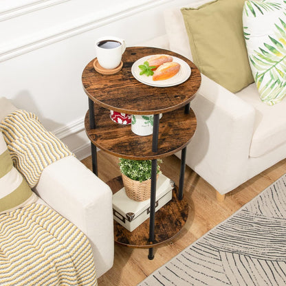 HOOBRO Tall Sofa Side Table, Small Round Coffee Table with Storage, Industrial Telephone Table for Small Space, Bedside Table, for Living Room, Bedroom, Summerhouse, Rustic Brown and Black EBF30DH01