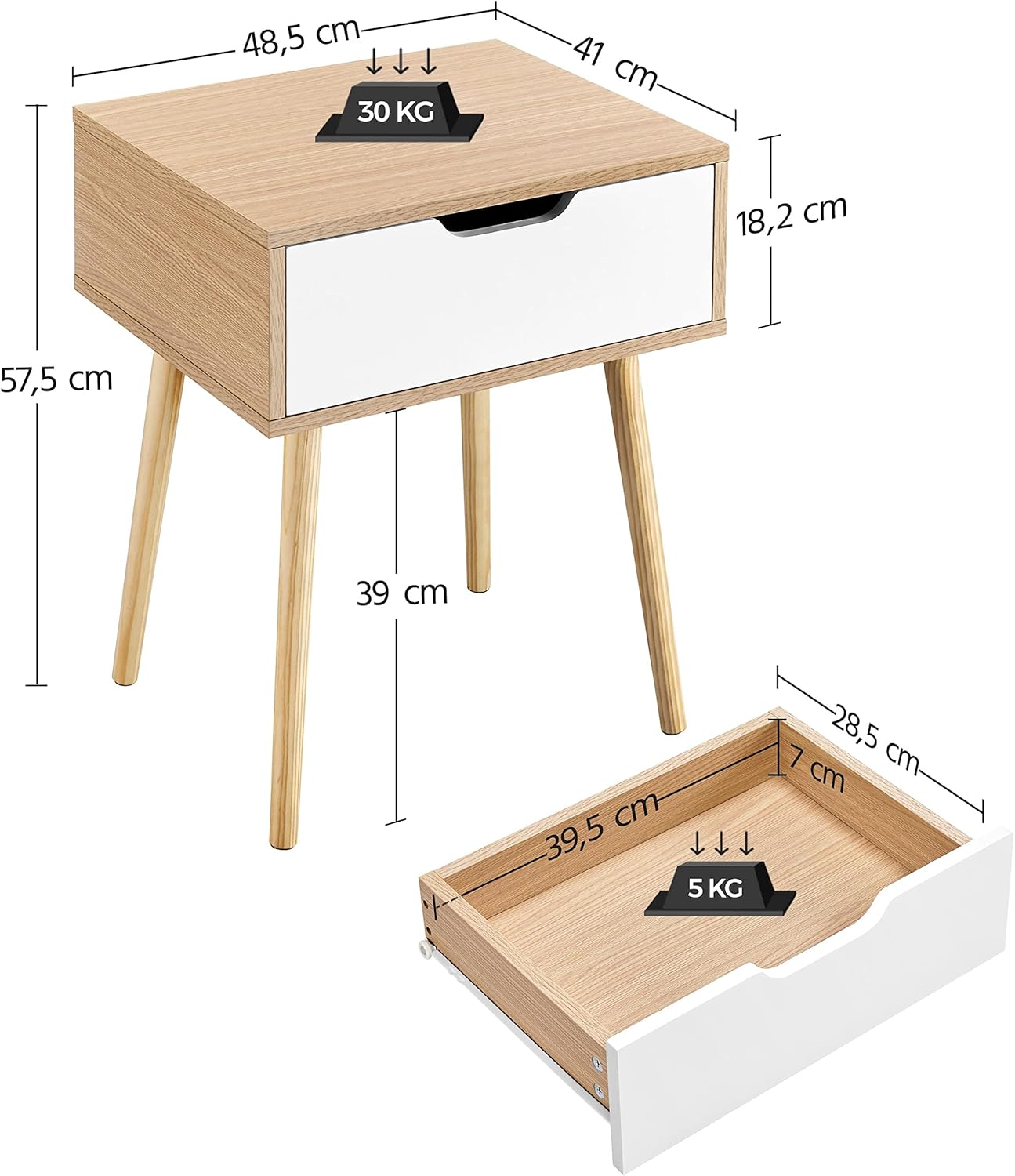 Yaheetech Bedside Table, Set of 2, Side Table, Bedside Table with Drawer, Wooden Legs, Sofa Table, Bedside Cabinet, Box Spring Bed, Bedside Table for Bedroom/Living Room, Light Brown