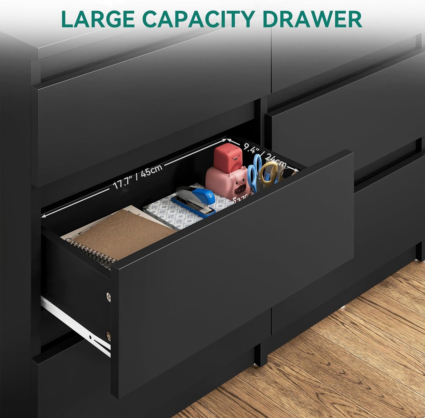 YITAHOME Chest of Drawers Bedroom, 6 Drawer with Runners, Bedroom Furniture, Chest of Drawers Wood, Bedroom Storage Unit, Modern Bedroom Bedside Storage Cabinet, 100 * 30 * 70cm (Black)