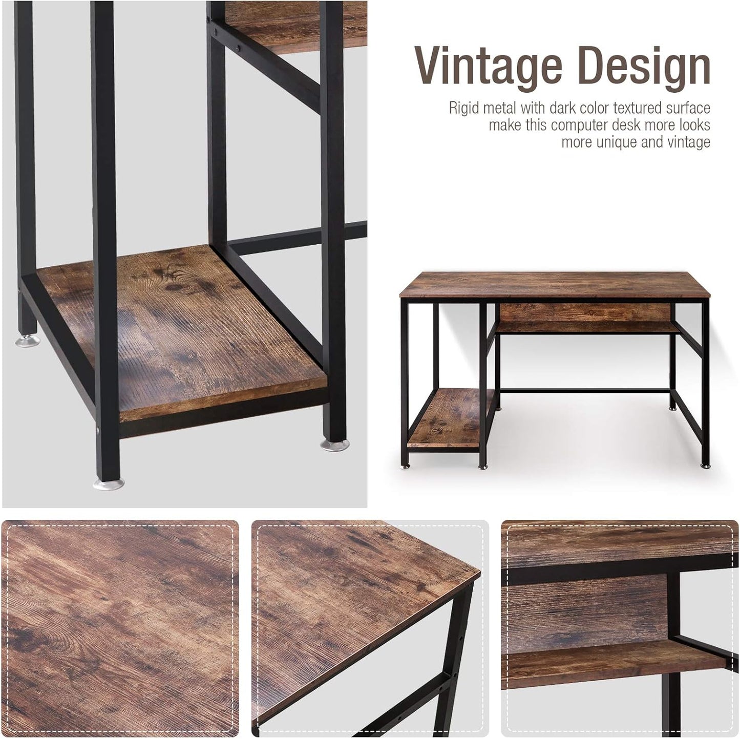 AUTOXEL Computer Desk, 47 inch Home Office Gaming Desk Study Writing Workstation Wooden Board Metal Frame Laptop Table with Storage Shelf