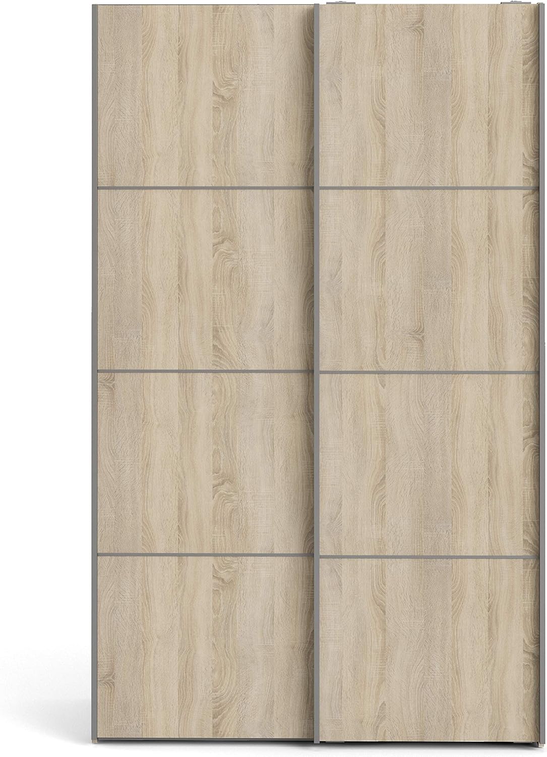 Furniture To Go | Verona Sliding Wardrobe 120cm in White with Oak Doors with 5 Shelves