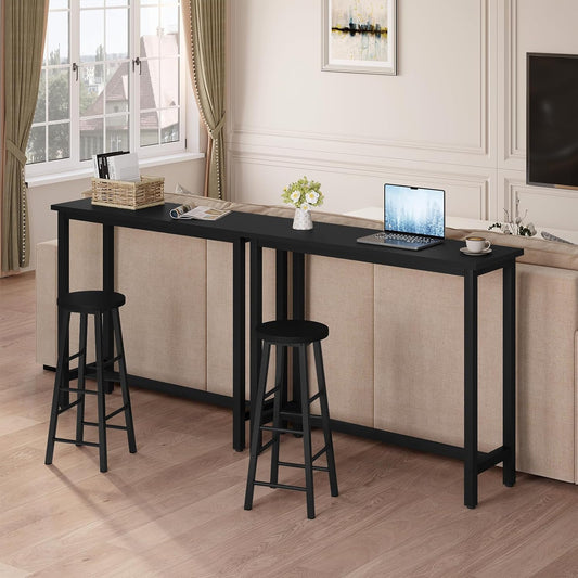 WOLTU Kitchen Bar Table Counter Breakfast Dining Table Black Coffee Table Metal Legs with Footrest for Kitchen Dining Room Conservatory Patio