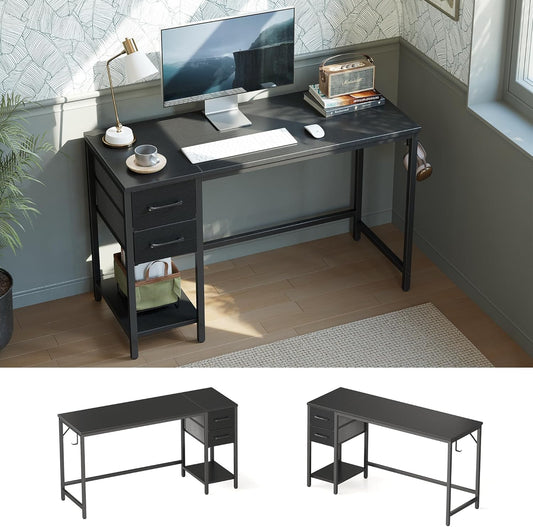 CubiCubi Computer Desk with Monitor Stand and Storage Shelves, 47 inch Writing Study Table for Home Office