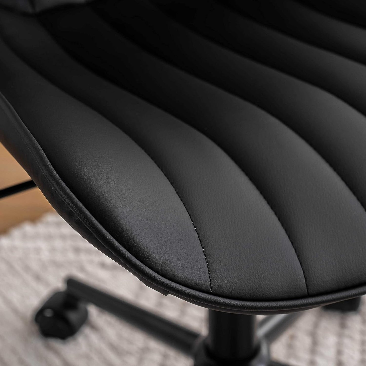 YOUNIKE Modern Black Office Chair, Ergonomic High Back Swivel Task Chair with Height Adjustment, Faux Leather, 300 lbs Capacity